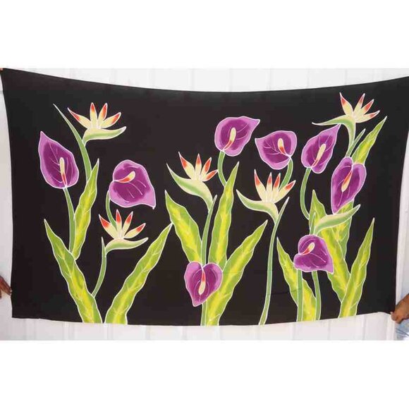 CM12 Flower Batik Plus 38" Open Hand Painted Cover Up Midi Cardigan fit up to 5X - Picture 2 of 2